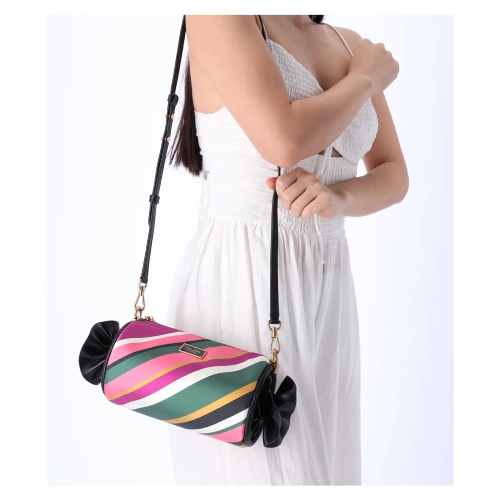 Kate Spade Sweet Treats Festive Multi Stripe Jacquard Small Barrel Bag